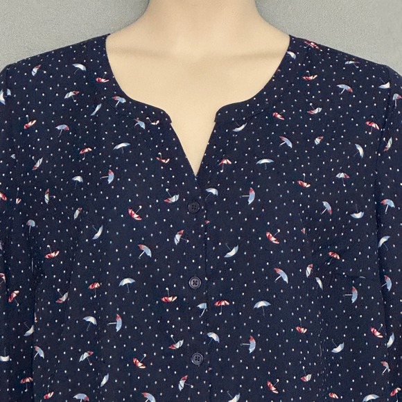 Catherines Womens Top Plus 1X Navy Blue‎ Umbrella Pattern V Neck Tunic Classid - Picture 3 of 11